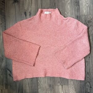 MINIMI Pink Ribbed Mock‎ Neck Bell Sleeve Cozy Knit Sweater S M